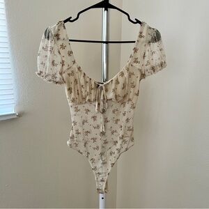 NWT Just Polly Forever 21 Floral Mesh Short Sleeve Bodysuit